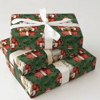 Comfy Christmas Santa Gift Wrap, Vintage Santa Hot Cocoa Wrapping Paper, Retro Green Holiday Wrapping Paper, Festive Winter Present Gift Wrap