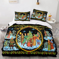 3D Holiday Scene Bedding Set, Christmas Script Duvet Cover Set, Festive Winter Typography Quilt Cover, Xmas Bedroom Decor Duvet Cover