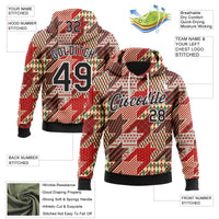 Personalized Name Number Holiday Hoodie, Custom Christmas Houndstooth Hoodie, Plaid Pattern Pullover Hoodie, Sports Fan Sweatshirt Present