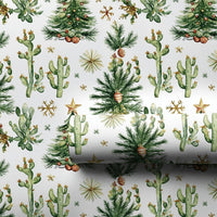 Southwestern Holiday Gift Wrap, Desert Cactus Christmas Wrapping Paper, Watercolor Pine Tree Wrapping Paper, Festive Winter Gift Wrap Roll