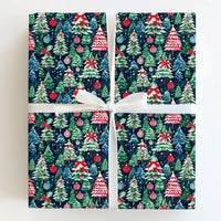 Navy Pine Tree Holiday Gift Wrap, Watercolor Christmas Trees Wrapping Paper, Winter Forest Christmas Wrapping Paper, Holiday Present Packaging