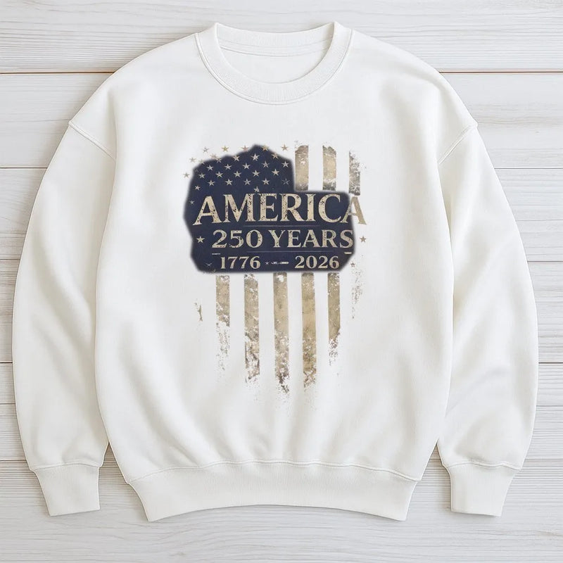 America 250 Years Sweatshirt | Vintage 1776-2026 Patriotic Flag Design | Soft Cotton Polyester Blend | Gift for History Enthusiasts