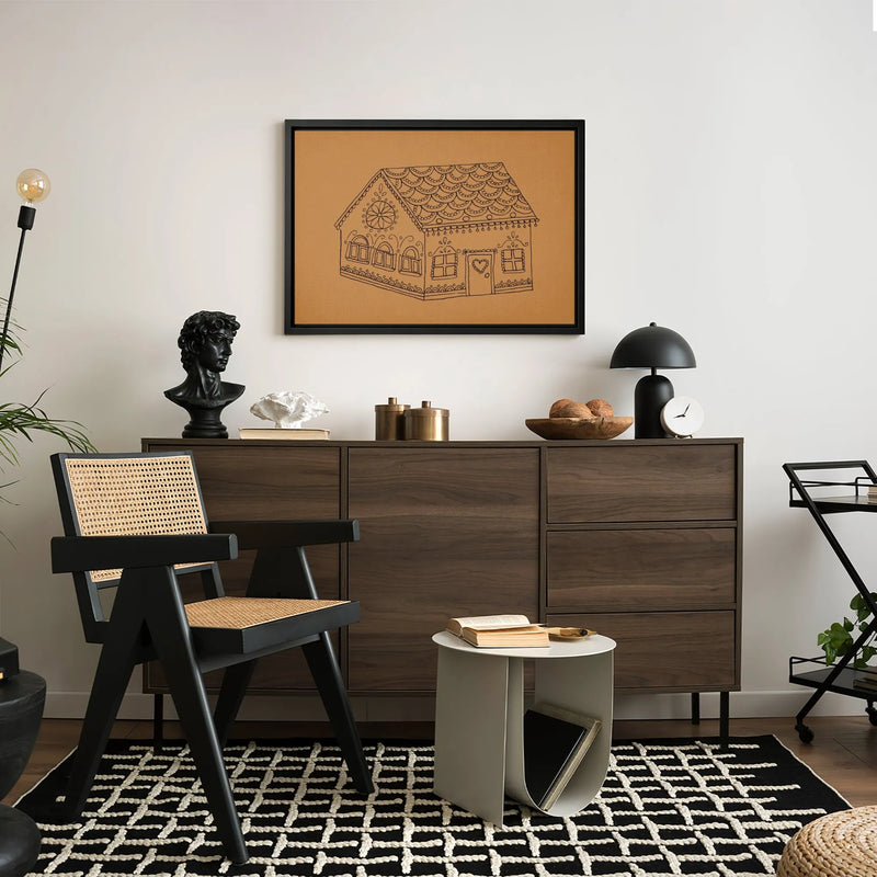 Christmas Line Art Canvas, Gingerbread House Canvas Wall Art, Minimalist Holiday Canvas Print, Comfy Xmas Kitchen Decor, Holiday Home Present