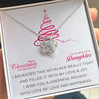 White Gold Pendant Necklace, Daughter Love Knot Necklace, Sparkling Cubic Zirconia Necklace, Christmas Holiday Jewelry Present for Daughter
