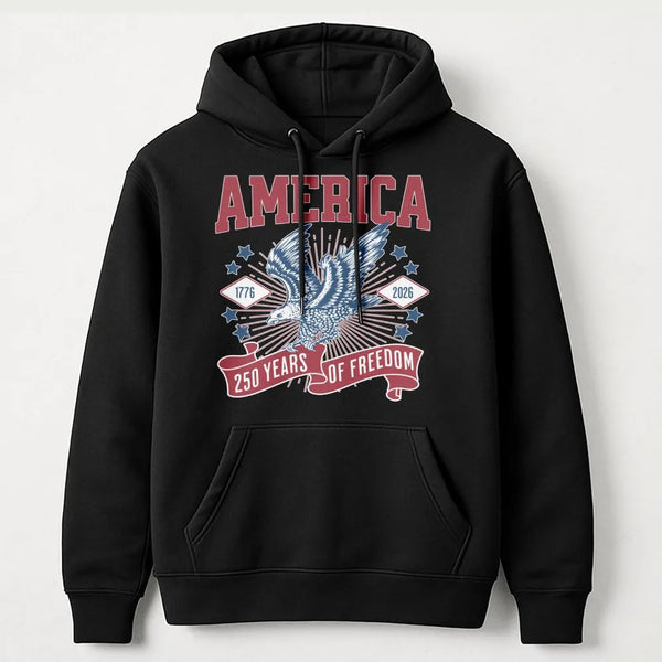 America 250 Years Of Freedom Hoodie | Patriotic Eagle 1776-2026 Graphic | Soft Cotton-Polyester Blend | Anniversary Gift For Patriots