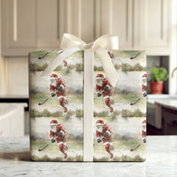 Ice Skating Santa Holiday Gift Wrap, Hockey Santa Christmas Wrapping Paper, Sports Christmas Wrapping Paper, Ice Hockey Player Present Paper