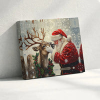 Winter Holiday Canvas Print, Santa Claus and Reindeer Canvas Wall Art, Whimsical Christmas Canvas, Festive Xmas Wall Art, Holiday Fan Present
