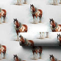 Equestrian Holiday Gift Wrap, Clydesdale Horse Christmas Wrapping Paper, Watercolor Draft Horse Wrapping Paper, Winter Farm Present Wrap