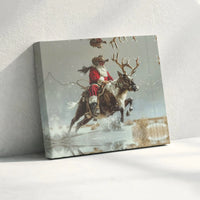 Rodeo Reindeer Riding Canvas Print, Western Cowboy Santa Claus Canvas Wall Art, Humorous Country Christmas Art, Rustic Holiday Wall Decor