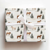 Winter Pine Horse Gift Wrap, Watercolor Horse Wrapping Paper, Holiday Horse Wrapping Paper, Equestrian Christmas Wrapping Paper Roll