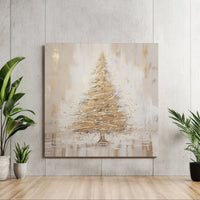 Impasto Gold Palette Knife Holiday Print, Golden Christmas Tree Square Canvas Wall Art, Elegant Xmas Canvas Poster, Seasonal Decor