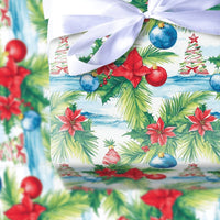 Tropical Palm and Poinsettia Gift Wrap, Coastal Christmas Wrapping Paper, Beach Holiday Wrapping Paper, Ocean Festive Present Wrap