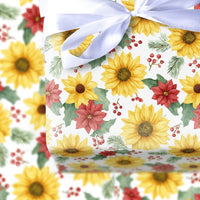 Floral Christmas Gift Wrap, Sunflower Poinsettia Wrapping Paper, Watercolor Botanical Wrapping Paper, Winter Floral Holiday Wrapping Paper