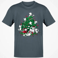 Humorous Holiday Chaos Graphic Tee, Cats Climbing Christmas Tree T-Shirt, Festive Kitty Christmas Shirt, Adorable Cat Lover Winter Top