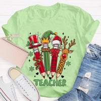 Reindeer Antlers Educator Graphic Tee, Christmas Pencil Deer Teacher Shirt, Festive Classroom Holiday T-Shirt, Teacher Xmas Present