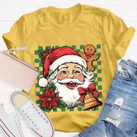 Retro Holiday Graphic Tee, Checkerboard Santa Gingerbread Man Christmas T-Shirt, Adorable Xmas Cookie Shirt, Festive Top