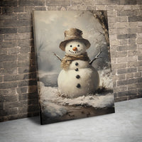 Rustic Winter Forest Holiday Print, Vintage Snowman Canvas Art, Farmhouse Christmas Snowman Wall Decor, Digital Download Holiday Art