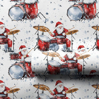 Watercolor Drummer Gift Wrap, Drumming Santa Christmas Wrapping Paper, Rock and Roll Santa Wrapping Paper, Music Lover Holiday Gift Wrap