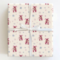 Pointe Shoes Holiday Gift Wrap, Ballet Slippers Christmas Wrapping Paper, Winter Snowflake Wrapping Paper, Ballerina Dancer Present Wrap