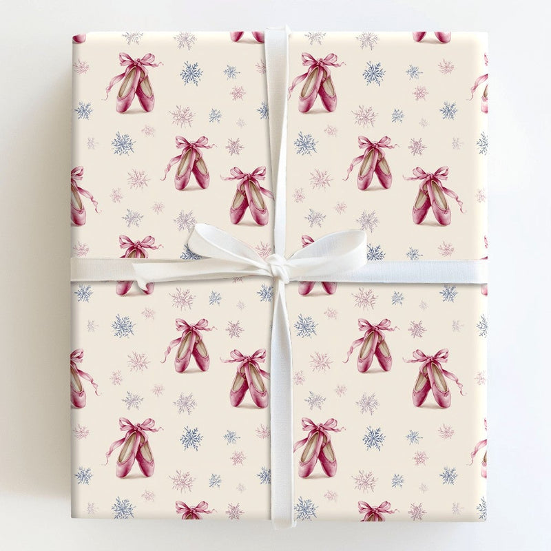 Pointe Shoes Holiday Gift Wrap, Ballet Slippers Christmas Wrapping Paper, Winter Snowflake Wrapping Paper, Ballerina Dancer Present Wrap