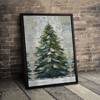 Impasto Textured Oil Painting Decor, Christmas Tree Canvas Wall Art Print, Comfy Winter Holiday Poster, Digital Download Present