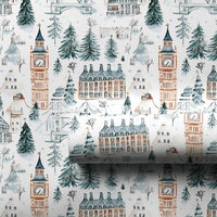 Big Ben Tower Bridge Holiday Wrapping Paper, London Christmas Wrapping Paper, Watercolor Cityscape Wrapping Paper, Winter Travel Gift Wrap