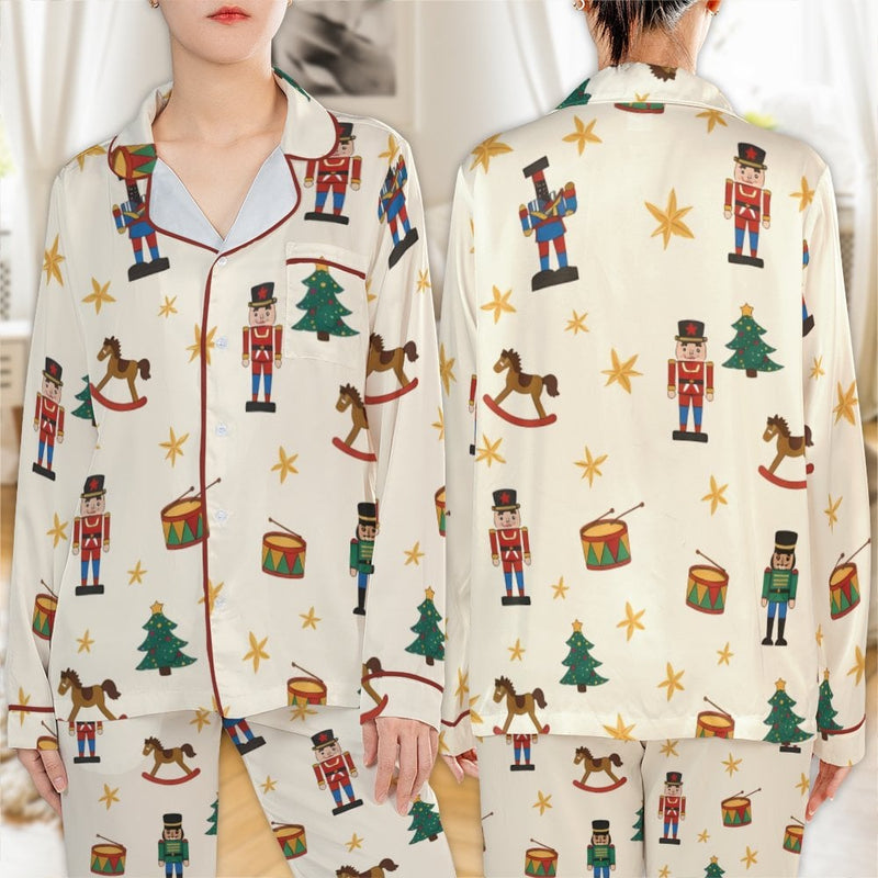 Festive Holiday Pajama Set, Nutcracker Christmas Pajamas, Silky Nutcracker Loungewear, Satin Sleepwear Set, Christmas Present for Her