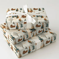 Watercolor Mountain Cabin Gift Wrap, Winter Skiing Wrapping Paper, Rustic Pine Tree Present Paper, Ski Slope Christmas Wrapping Paper Roll