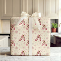 Pink Pointe Shoes Christmas Gift Wrap, Ballet Slipper Wrapping Paper, Dancer Snowflake Wrapping Paper, Ballerina Holiday Gift Wrap Roll