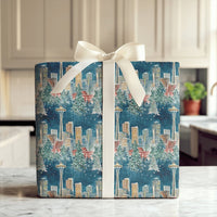 Space Needle Holiday Gift Wrap Roll, Seattle Skyline Christmas Wrapping Paper, Pacific Northwest Winter Wrapping Paper, City Gift Wrap Paper