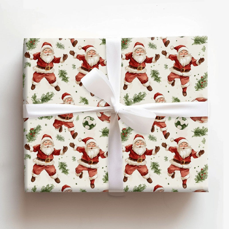 Sports Christmas Gift Wrap, Soccer Santa Wrapping Paper, Watercolor Holiday Present Wrapping Paper, Festive Goalkeeper Soccer Holiday Wrap