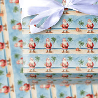 Beach Christmas Gift Wrap, Tropical Santa Wrapping Paper, Watercolor Coastal Santa Wrapping Paper, Palm Tree Holiday Gift Wrap, Seaside Wrap