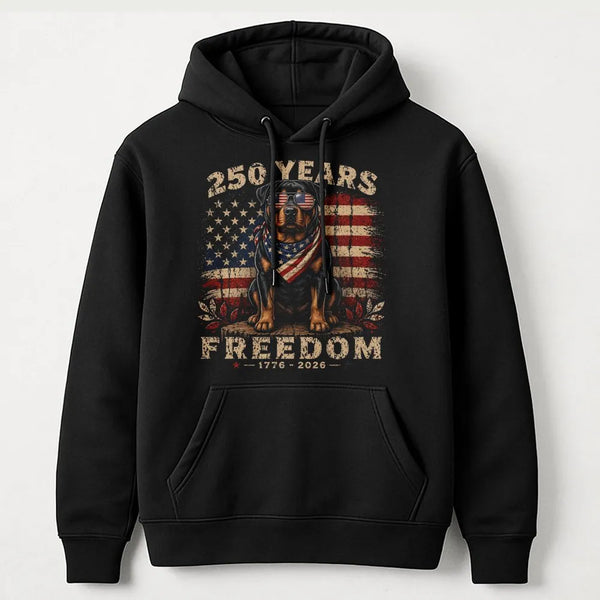 Patriotic Bulldog Hoodie | 250 Years Freedom 1776-2026 Vintage Americana Art | Premium Cotton-Poly Blend | Gift for Veterans and Patriots