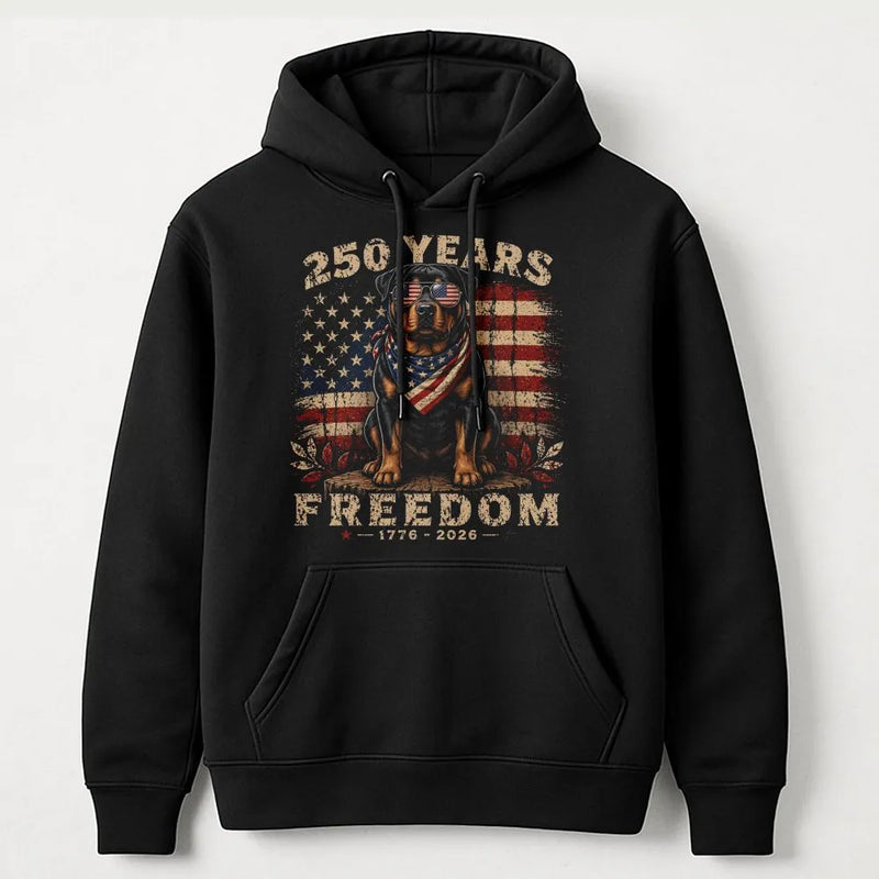 Patriotic Bulldog Hoodie | 250 Years Freedom 1776-2026 Vintage Americana Art | Premium Cotton-Poly Blend | Gift for Veterans and Patriots