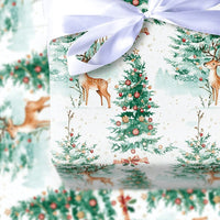 Snowy Forest Christmas Wrapping Paper, Watercolor Reindeer Wrapping Paper, Winter Tree Gift Wrap, Holiday Present Wrapping Paper