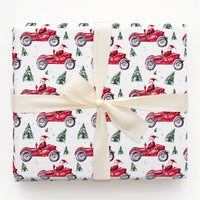Vintage Car Christmas Gift Wrap, Santa Red Race Car Wrapping Paper, Watercolor Auto Holiday Present Paper, Driver Xmas Gift Wrap