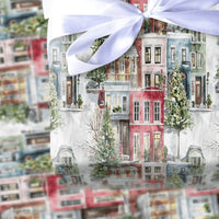 Snowy Winter Townhouse Holiday Gift Wrap, Watercolor Christmas Village Wrapping Paper, Festive Winter City Wrapping Paper, Christmas Wrap