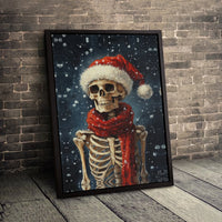 Santa Hat Holiday Canvas Wall Art, Christmas Skeleton Canvas Print, Gothic Xmas Wall Art Canvas, Spooky Winter Artwork, Creepy Holiday Present