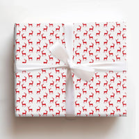 Christmas Reindeer Silhouette Gift Wrap, Red Reindeer Wrapping Paper, Minimalist Red Stag Present Paper, Winter Holiday Wrapping Paper Roll