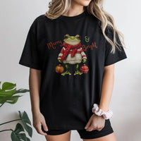 Festive Toad Graphic Tee, Merry and Bright Christmas Frog Shirt, Retro Christmas Frog T-Shirt, Adorable Animal Xmas Tee, Holiday Frog Lover Present