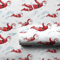 Whimsical Christmas Cloud Gift Wrap, Superhero Flying Santa Wrapping Paper, Humorous Holiday Hero Wrapping Paper, Flying Santa Gift Wrap