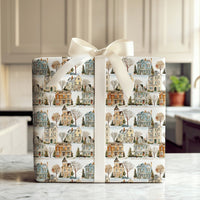 Watercolor Winter Village Gift Wrap, Victorian House Wrapping Paper, Snowy Town Holiday Wrapping Paper, Comfy Christmas Gift Wrap Paper Roll