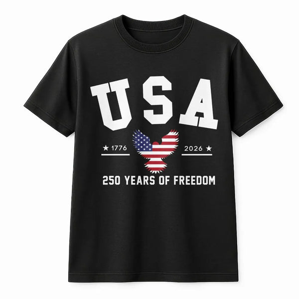 USA 250 Years of Freedom T-Shirt | 1776-2026 Patriotic Eagle Design | Soft Breathable Cotton | Gift for American History Enthusiasts