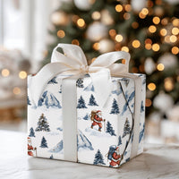 Snowy Mountain Christmas Wrapping Paper, Hiking Santa Wrapping Paper, Outdoors Nature Holiday Gift Wrap