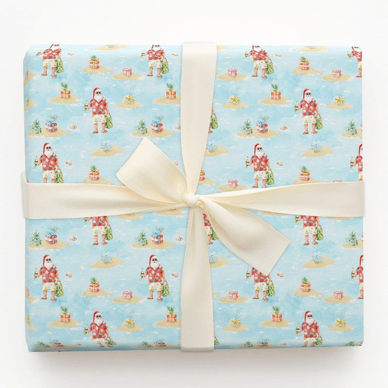 Hawaiian Santa Gift Wrap, Tropical Santa Wrapping Paper, Christmas in July Wrapping Paper, Holiday Beach Wrapping Paper, Xmas Gift Wrap Roll