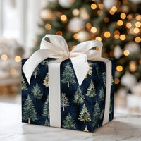 Navy Blue Forest Christmas Gift Wrap, Watercolor Pine Tree Wrapping Paper, Rustic Winter Holiday Wrapping Paper, Nature Tree Gift Wrap