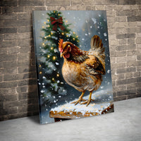 Winter Farm Hen Canvas Print, Christmas Chicken Snowy Farmhouse Canvas Art, Festive Holiday Animal Canvas Wall Art, Country Decor Present