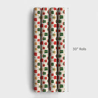 Red Green Gold Holiday Gift Wrap, Christmas Gift Box Wrapping Paper, Festive Present Pattern Wrapping Paper, Winter Holiday Gift Wrap Roll