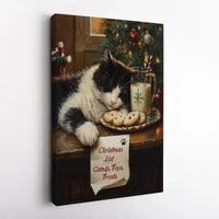 Whimsical Holiday Painting Print, Sleeping Christmas Cat Canvas Art, Festive Winter Pet Wall Decor, Comfy Xmas Kitten Canvas Present