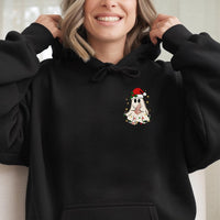 Adorable Spooky Santa Ghost Hooded Sweatshirt, Christmas Ghost Hoodie, Festive Xmas Season Pullover, Comfy Winter Holiday Ghost Hoodie